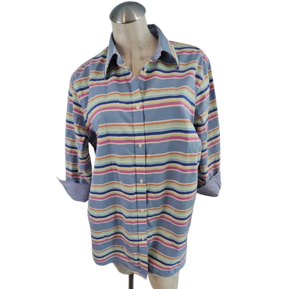 Chaps Size 1X Multicolor Striped Button Down Shirt